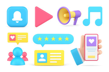 Poster - Social media digital marketing cyberspace communication technology set 3d icon realistic vector