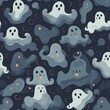 Ghostly phantoms on a dark background as a seamless pattern. AI generation.