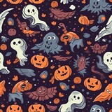 Fototapeta Pokój dzieciecy - Autumn and Halloween-themed seamless pattern with ghosts. AI generation.
