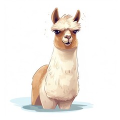 Canvas Print -  a drawing of a llama standing in the water with its eyes open and a sad look on its face, with a white background.  generative ai