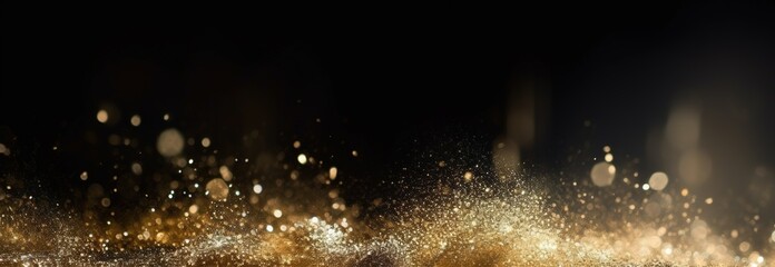 Poster - Golden particles in space galaxy background. Generative AI