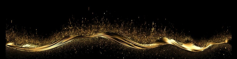 Poster - The golden energy flow of technology background, golden wave with particles. Generative AI