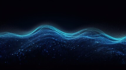Poster - the blue wave of particle technology workflow on black background, technology background. Generative AI