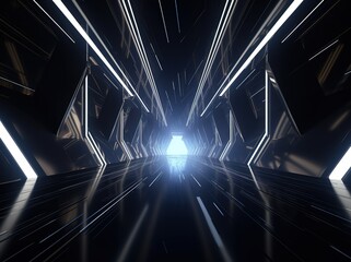Aufkleber - A dark tunnel with a light at the end, Futuristic robotic world entrance technology background. Generative AI