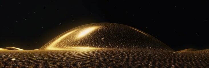 Poster - The gold half sphere in the golden desert on black background. Generative AI