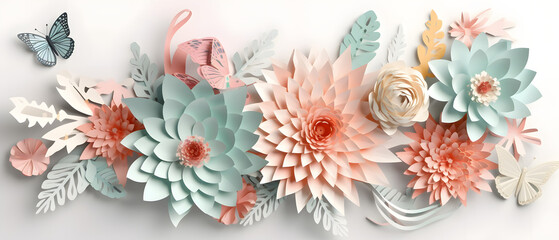 3d Render Abstract Cut Paper Flowers Isolated