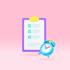 Poster - Time management business productivity efficient planning task complete 3d icon realistic vector