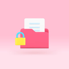Poster - document data folder archive storage protection business file organizing 3d icon realistic vector