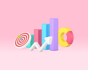 Poster - Business growth efficiency productivity strategy bar graph chart dynamic up arrow 3d icon vector