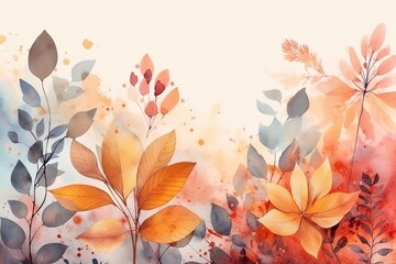 Poster - Abstract background of autumn flowers and plants.Beautiful, minimalistic print for your decor for postcard, congratulations and poster. Generative AI