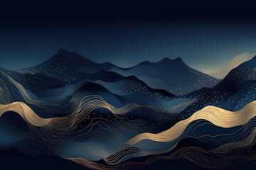 Poster - Abstract background of mountains in blue.Beautiful, minimalistic print for your decor for postcard, congratulations and poster. Generative AI