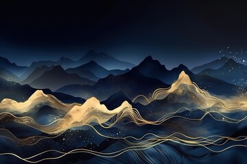 Poster - Abstract background of mountains in blue.Beautiful, minimalistic print for your decor for postcard, congratulations and poster. Generative AI