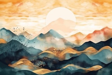 Poster - Abstract background of mountains in a green shade.Beautiful, minimalistic print for your decor for postcard, congratulations and poster. Generative AI