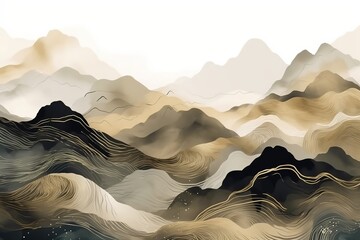 Sticker - Abstract background of colored mountains with black.Beautiful, minimalistic print for your decor for postcard, congratulations and poster. Generative AI