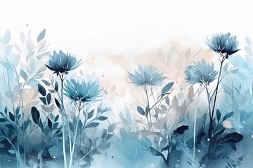 abstract background of blue flowers on a white background in the style of painting.beautiful, minima