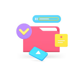 Poster - Cyberspace cloud computing data storage document folder multimedia content 3d icon realistic vector