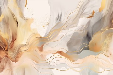 Poster - Abstract marble-style background in gray with gold elements.Beautiful, minimalistic print for your decor for postcard, congratulations and poster. Generative AI