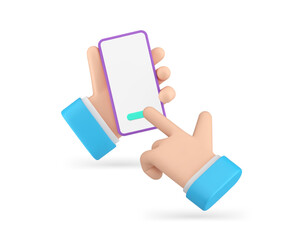 Poster - smartphone application hand click button empty screen copy space menu 3d icon realistic vector