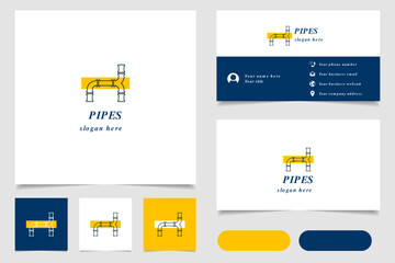 Pipes logo design with editable slogan. Branding book and business card template.