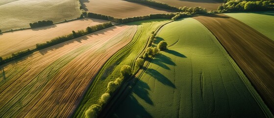 Poster - View from the height of the greenfield.Aerial view. Panoramic shot. Generative AI