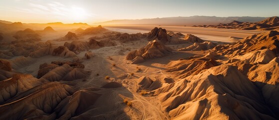 Poster - View from the height of the desert.Aerial view. Panoramic shot. Generative AI