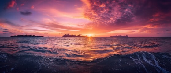 Poster - Sea view with a beautiful sunset.Aerial view. Panoramic shot. Generative AI