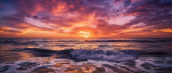 Poster - Sea view with a beautiful sunset.Aerial view. Panoramic shot. Generative AI