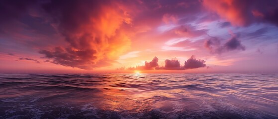 Poster - Sea view with a beautiful sunset.Aerial view. Panoramic shot. Generative AI