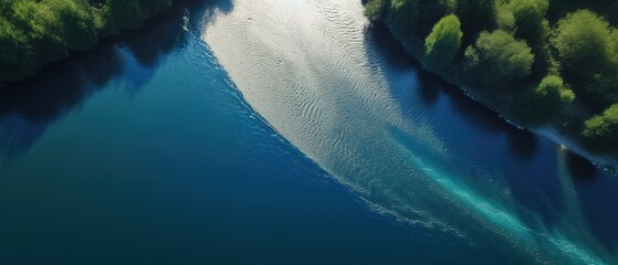 Poster - View of the island in the middle of the sea with clear blue water and green palm trees.Aerial view. Panoramic shot. Generative AI