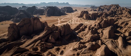 Poster - View from the height of the desert in sunny. Aerial view. Panoramic shot. Generative AI