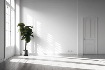 Wall Mural - Minimalist Room with Sunrays and Detailed Plant, Generated by AI