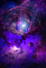 Wall Mural - nebula in outer space, planets and galaxy, 3d animation