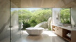 Escape to Tranquility: Spa-Like Bathroom with Freestanding Bathtub and Rain Shower