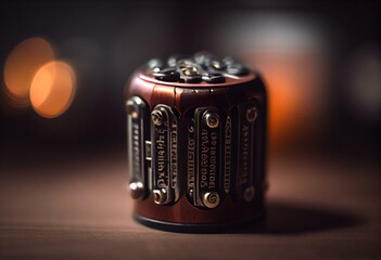 Wall Mural - close-up of a metal capacitor on a table. Generative AI