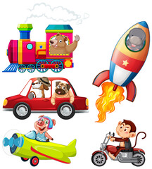 Wall Mural - a set of animals in various transport