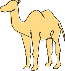 Poster - One continuous line drawing of Arabian desert camel for livestock business logo identity. Dromedary animal concept for middle east countries zoo icon. Single line draw design vector illustration