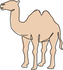 Poster - One single line drawing of desert Arabian camel for logo identity. Cute mammal animal concept for livestock husbandry icon. Trendy continuous line draw design graphic vector illustration
