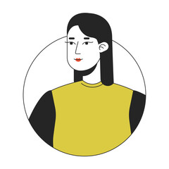 Poster - Attractive woman in casual outfit linear flat color vector character avatar. Editable icon. Half body person on white. Thin line cartoon style spot illustration for web graphic design and animation