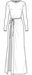 women long sleeve crew neck belted waist long maxi dress with side slit open fashion flat sketch vector illustration technical cad drawing template