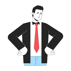 Poster - Frowning boss with hands on hips linear flat color vector character. Editable figure. Full body person on white. Thin line cartoon style spot illustration for web graphic design and animation