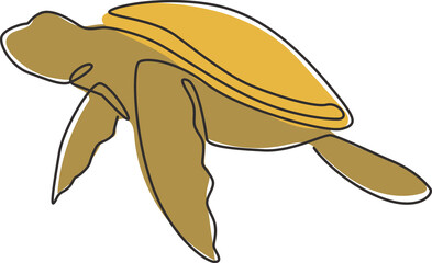 Poster - One single line drawing of big turtle for marine company logo identity. Adorable creature reptile animal mascot concept for conservation foundation. Continuous line draw design vector illustration