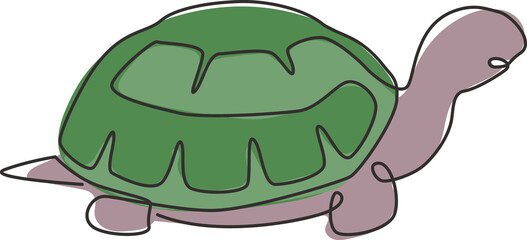 Poster - One single line drawing of big land tortoise for social company logo identity. Adorable creature reptile animal mascot concept for conservation foundation. Continuous line draw design illustration