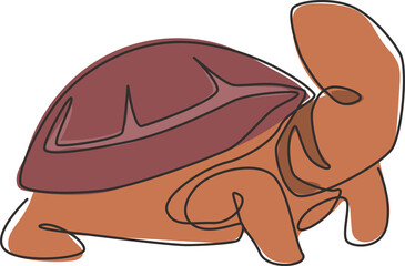 Poster - One continuous line drawing of wild desert tortoise for wildlife reserve logo identity. Ancient land reptile animal mascot concept for environment organization. Single line draw design illustration