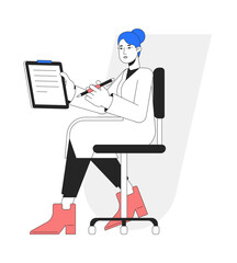 Poster - doctor ready to meet patient flat line concept vector spot illustration. primary care md 2d cartoon 