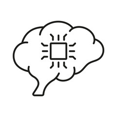 Poster - Human Brain and Network Chip Technology Linear Pictogram. AI, Innovation Neuroscience Concept Outline Icon. Artificial Intelligence Line Icon. Editable Stroke. Isolated Vector Illustration