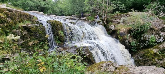 Canvas Print - Panoramic view of the cascading and splashing water of the Aira falls