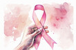 pink awareness ribbon in watercolor style , Generative Ai