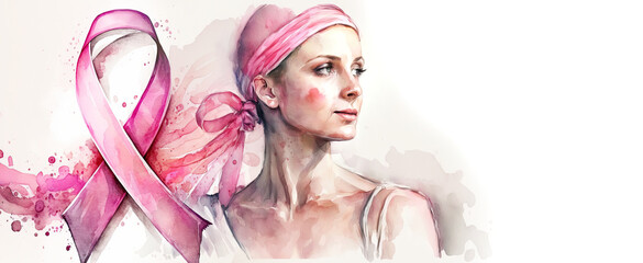 pink awareness ribbon in watercolor style , Generative Ai