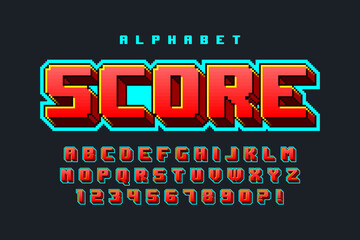 Sticker - Pixel vector alphabet design, stylized like in 8-bit games.