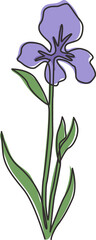 Wall Mural - One continuous line drawing beauty fresh perennial plants for wall decor home art poster print. Decorative iris flower concept for invitation card. Modern single line draw design vector illustration